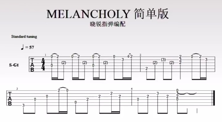 <b>《MELANCHOLY》指彈吉他譜簡(jiǎn)單版_抖音熱歌</b>